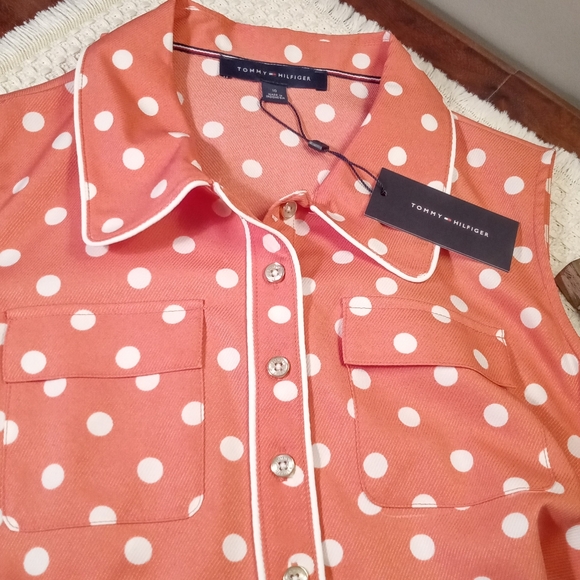 Tommy Hilfiger Coral And White Polka Dot Shirt Dress Size 10 NWT - Picture 4 of 9